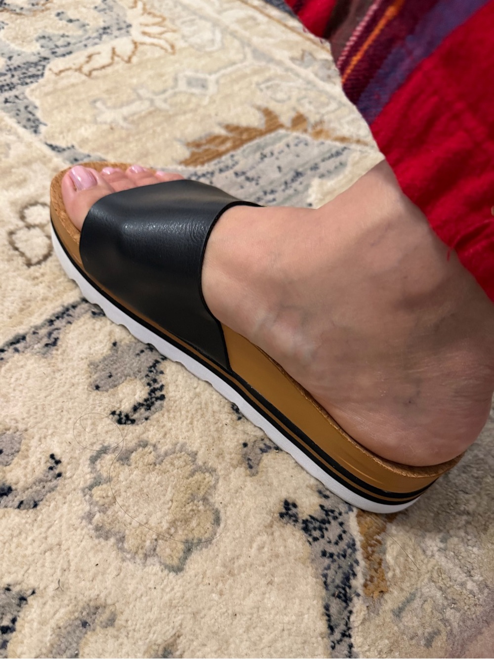 Reef | Women's 7 Cushion Scout Hi Black Faux Leather Wedge Sandals Slides Shoes - Picture 9 of 9